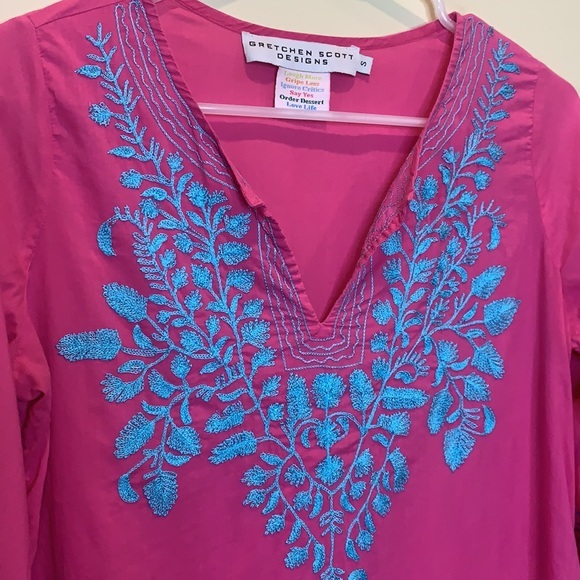 GRETCHEN SCOTT pink and blue embroidered tunic - Picture 2 of 7